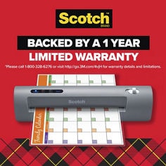 Scotch®, Thermal Laminator Pouches TL901X, 'Backed by a 1 year limited warranty.