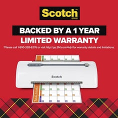 Scotch®, Thermal Laminator Pouches TL909, 'Backed by a 1 year limited warranty.