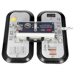A 3M DBI-SALA self-contained vacuum anchor is shown against a white background. The device has two large vertical suction pads with rounded black rubber edges and silver textured surfaces. Warning and inspection labels are printed on the upper portions of the pads.