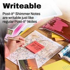 Vanity mirror lifestyle image with sticky notes and the claim 2X The Sticking Power versus original Post-it® Notes.