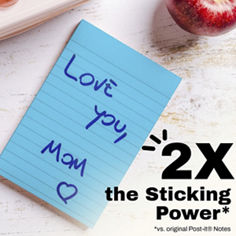 Post-it® Neon Fizz promotional image showing colorful sticky notes on a notebook with school supplies. Text in image reads: “STUDYING MATH,” “SPANISH TEST,” “HISTORY,” “2X the Sticking Power*,” and “*vs. original Post-it® Notes.”
