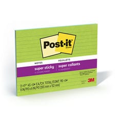 Post-it® Neon Fizz Notes, 6845-2SSGB-SR, Super Sticky, 2X the Sticking Power, 2 lined pads, 45 sheets each, 8 in x 6 in (203 mm x 152 mm).