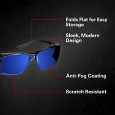 Key Visual image of 3M™ Mirrored Safety Eyewear, Blue/Black, catalog ID 47318. B+ Content