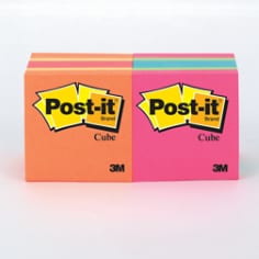Post-it(R) Cube 2051-MC, 2 in x 2 in, Mixed CasePost-it(R) Cube acts as a dispenser, making Post-it(R) Notes easy to find on your desktop. 2x2 inch size is great for jotting phone numbers or Web addresses. Stiking stripe pattern in bold Ultra and electric Neon colors get noticed. 400 sheets per cube.