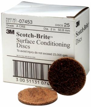 Scotch-Brite Surface Conditioning Disc, SC-DH, 07453, A/O Coarse, 2 in x NH, 25/Carton, 100 ea/Caseimage
