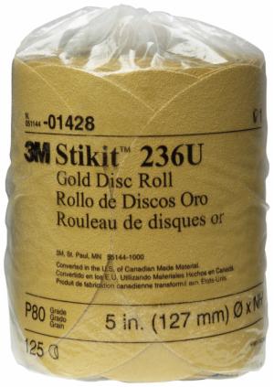 3M™ Stikit Gold Disc Roll, 01428, 5 in, P80A, 125 discs per roll, 10 rolls per caseimage