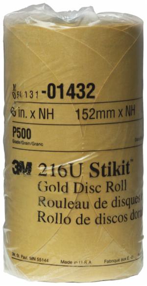 3M™ Stikit Gold Disc Roll, 01432, 6 in, P500, 175 discs per roll, 6 rolls per case image 3M™ Stikit Gold Disc Roll, 01432, 6 in, P500, 175 discs per roll, 6 rolls per caseimage
