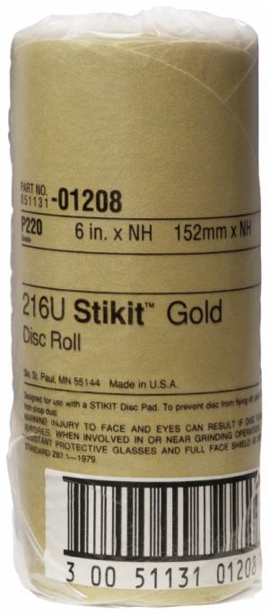 3M™ Stikit Gold Disc Roll, 01208, 6 in, P220, 75 discs per roll, 12 rolls per caseimage