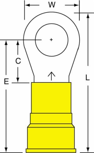 3M™ Nylon Insulated Brazed Seam Ring Tongue Terminal, 16-38-WN, standard-style ring tongue fits around the studimage
