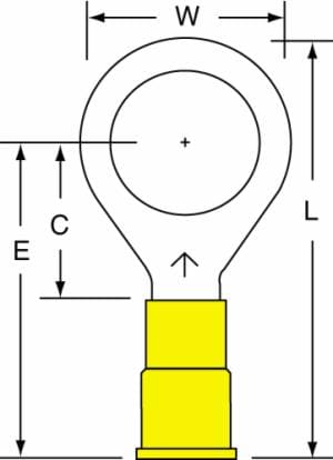 3M™ Vinyl Insulated Butted Seam Ring Tongue Terminal 13-500-P, standard-style ring tongue fits around the stud image 3M™ Vinyl Insulated Butted Seam Ring Tongue Terminal 13-500-P, standard-style ring tongue fits around the studimage