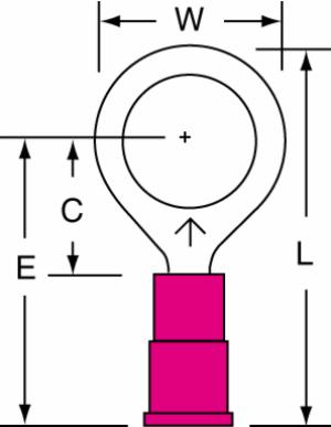 3M™ Vinyl Insulated Butted Seam Ring Tongue Terminal, 11-38-P, standard-style ring tongue fits around the stud image 3M™ Vinyl Insulated Butted Seam Ring Tongue Terminal, 11-38-P, standard-style ring tongue fits around the studimage