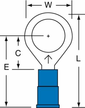 3M™ Vinyl Insulated Butted Seam Ring Tongue Terminal 12-38-P, standard-style ring tongue fits around the stud image 3M™ Vinyl Insulated Butted Seam Ring Tongue Terminal 12-38-P, standard-style ring tongue fits around the studimage