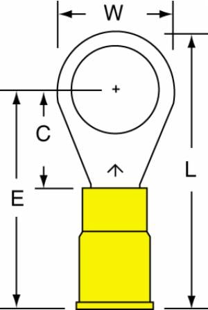 3M™ Vinyl Insulated Butted Seam Ring Tongue Terminal 13-38-P, standard-style ring tongue fits around the stud image 3M™ Vinyl Insulated Butted Seam Ring Tongue Terminal 13-38-P, standard-style ring tongue fits around the studimage