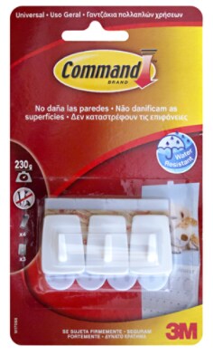 Ganchos micro com tiras adesivas à prova de água Command™ branco 3 ganchos, 4 tiras 0.2 kg