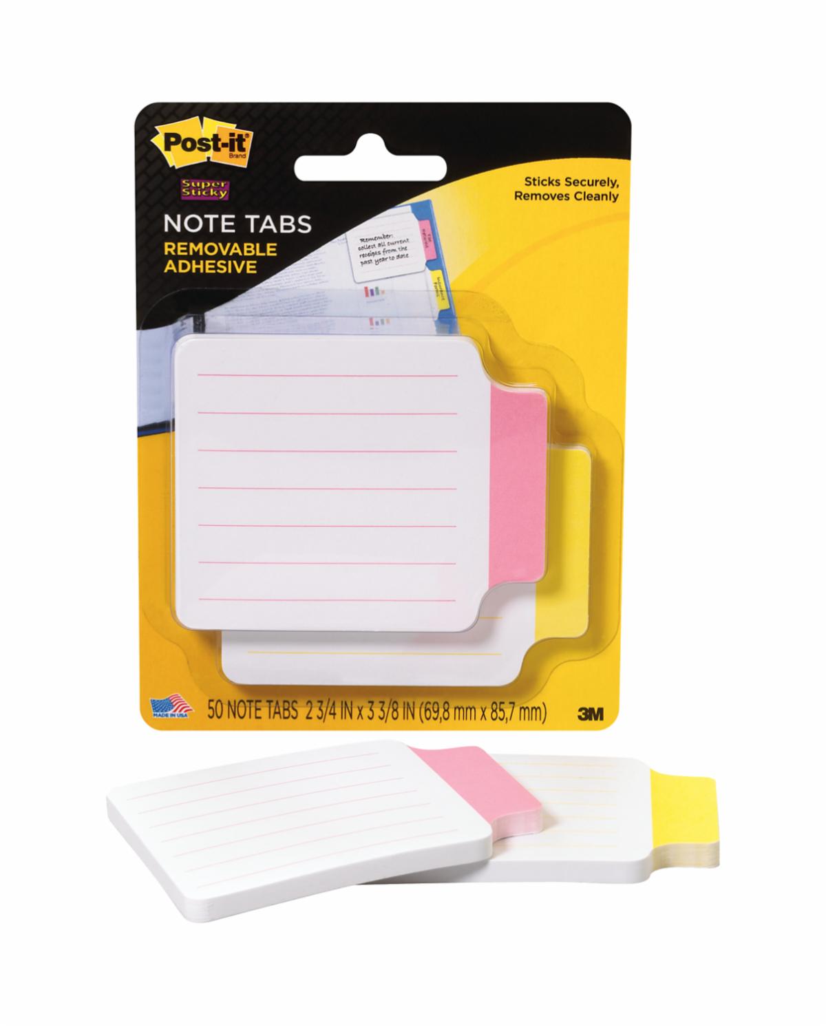 Postit® Note Tabs, 3 3/8 in x 2 3/4 in, Red an Yellow, 50/Pack 3M