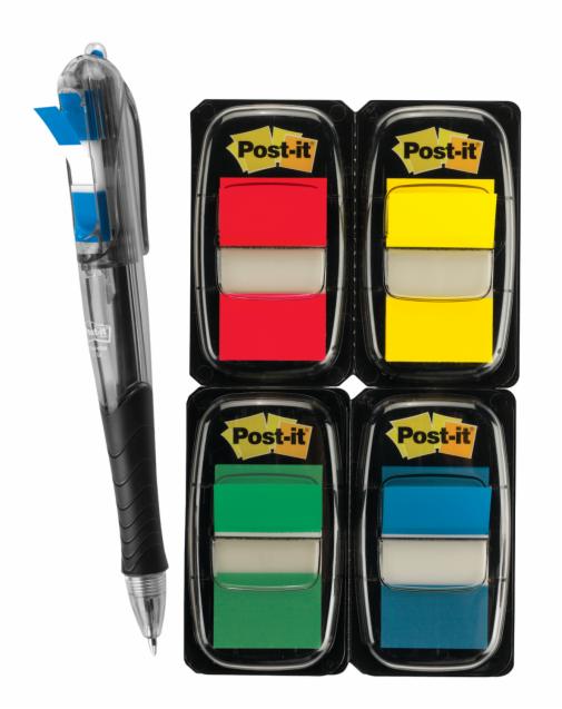 Post-it® Flags 680-RYBGVA, Primary Colours, 25 mm x 43 mm, Value Pack with Flag Pen