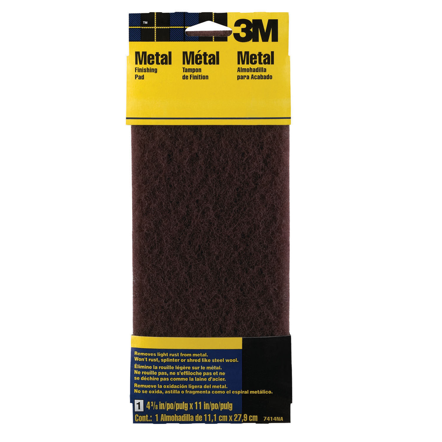 3M™ Hand Sanding Metal Finishing Pad 7414NA, 4.375 in x 11 in, Maroon Medium