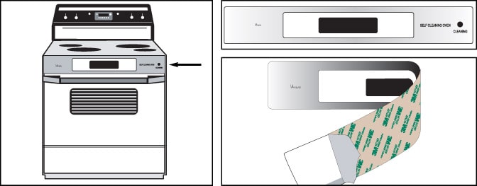 Application diagram for attaching the polycarbonate control panel to a self-cleaning oven 