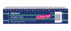 Highland Invisible Tape 6200K12, 3/4 in x 1000 in (19 mm x 25,4 m), 12 Pack image Highland Invisible Tape 6200K12, 3/4 in x 1000 in (19 mm x 25,4 m), 12 Packimage