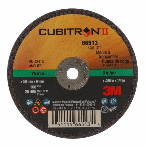 3M™ Cubitron™ II CutOff Wheel, 66513, 60, Type 1, 3 in x 0.035 in x 1/