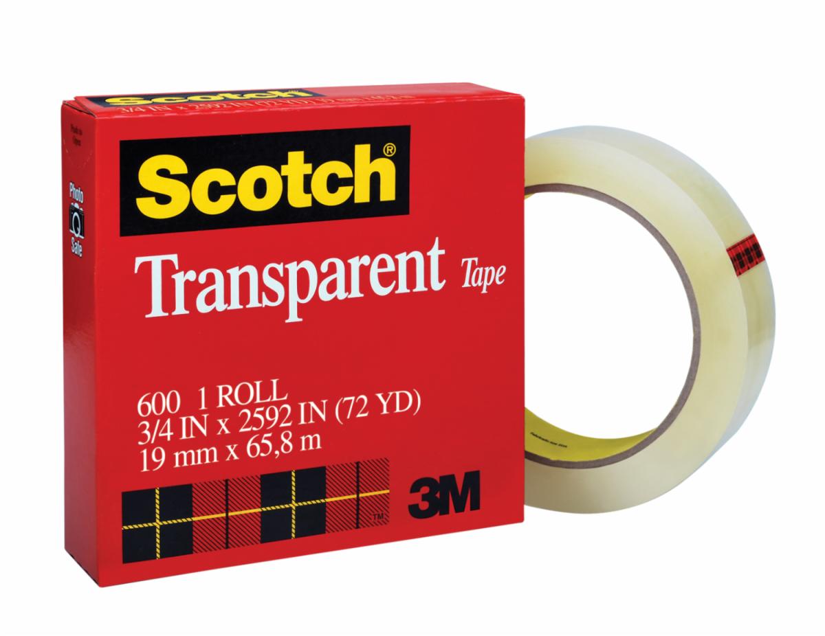 Scotch® Transparent Tape 600, Boxed, 322 core, 3/422 x 72 yd 3M