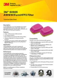 3M A1B1E1K1FormHFP3 Cartridge 60926 Technical Datasheet
