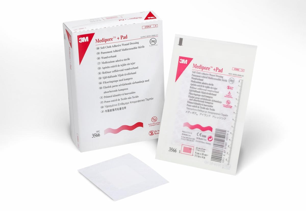 3M™ Medipore™ +Pad Soft Cloth Adhesive Wound Dressing, 3566, 9 cm x 10