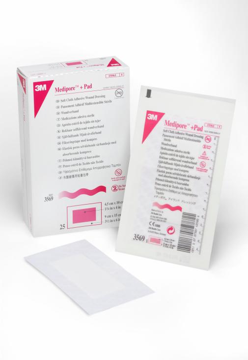 Medipore +Pad Soft Cloth Adhesive Wound Dressing 3569, white