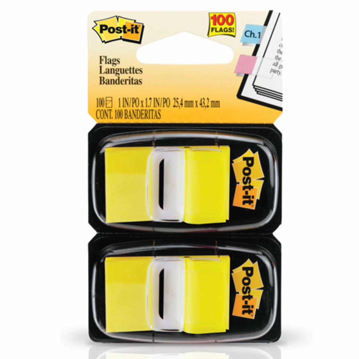 Banderitas Adhesivas Postit®, Señaladores de Página, Color Amarillo, 2,5 cm x 4,3 cm, 2 Blocs