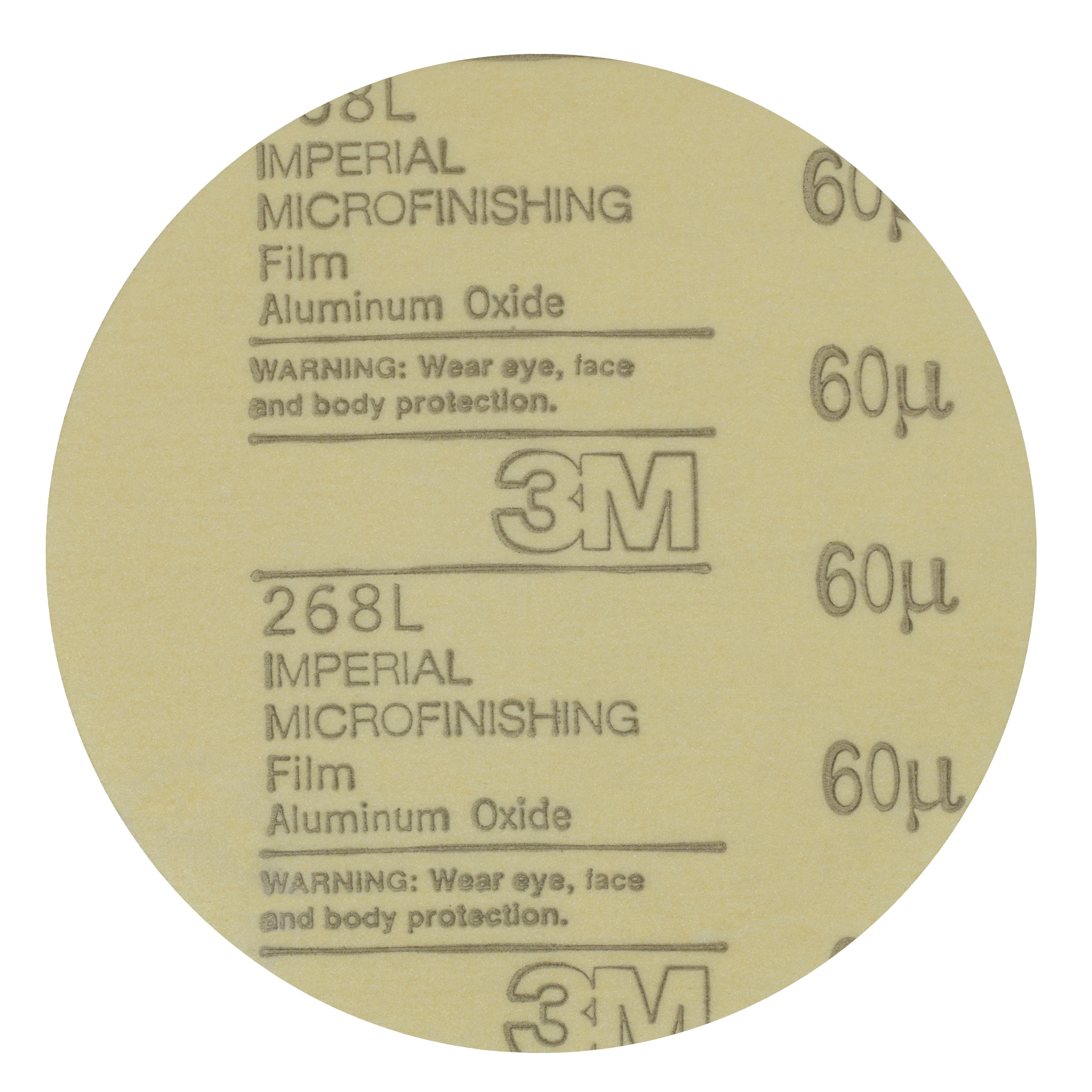 3M™ Microfinishing PSA Film Disc 268L, 60 Mic 3MIL, Type D, 12 in x NH, Die 1200B, 25/Bag, 100 ea/Case