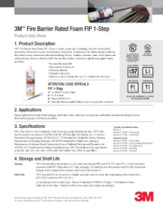 3M™ Fire Barrier Rated Foam FIP 1-Step Technical Data Sheet