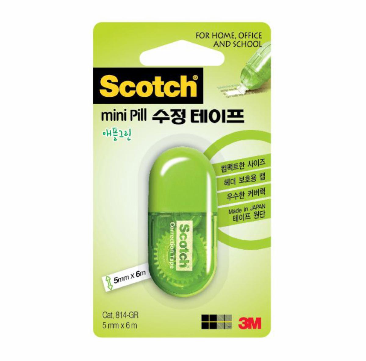 Scotch® Correction Tape Mini Pill (green), SCPD 814GR, 5mm x 6m 3M