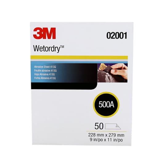 3M™ Wetordry™ Abrasive Sheet 413Q, 02001, 500, 9 in x 11 in, 50 sheets per carton, 5 cartons per case