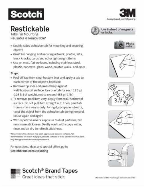 Scotch Restickable Tabs 1x1 Inch Clear - 4 Pack With 72 Reusable Adhesive Squares
