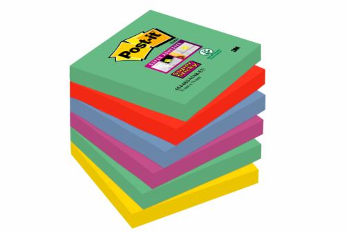 Notas Post-it® Super Sticky Colección de colores Marrakech de 76 mm x 76 mm, 6 blocs